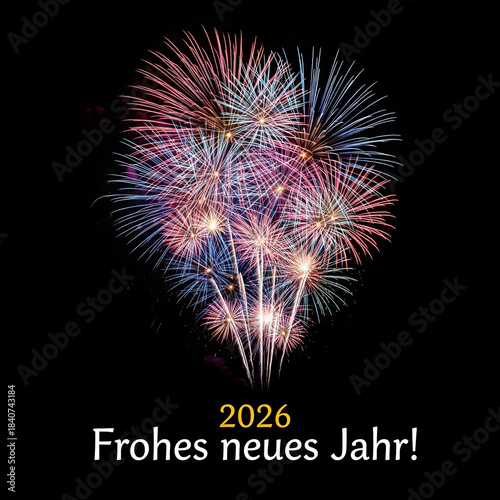 Feu d’artifice coloré illuminant le ciel nocturne pour célébrer joyeusement le nouvel an 2026