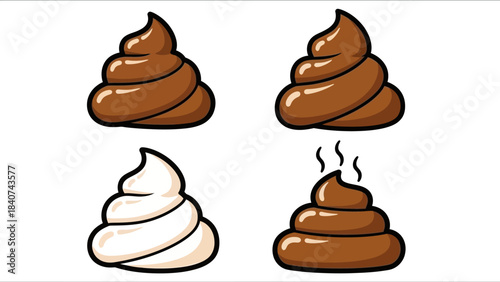 Set of cute cartoon poop emojis showing different expressions and colors, symbolizing humor and silliness