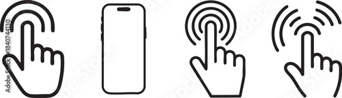 Touch gesture icons set — tap, touch and smartphone interaction line art vector