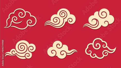 Elegant Asian-inspired decorative cloud designs, embodying the rich heritage of traditional oriental art and symbolism