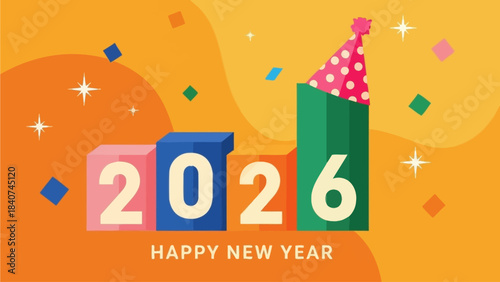 Happy New Year 2026 celebration with festive decorations and confetti on a colorful background, symbolizing new beginnings and fresh opportunities