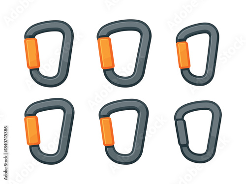 Carabiner collection, flat vector illustration, climbing, mountaineering gear