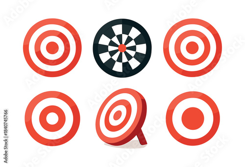 Target and bullseye designs, dartboard, flat vector illustration