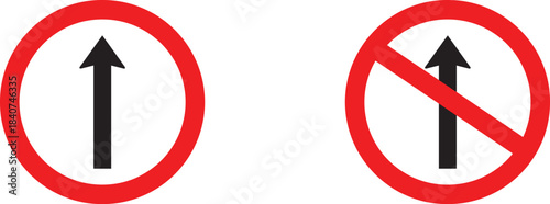 Traffic signs showing allowed and prohibited straight ahead movement
