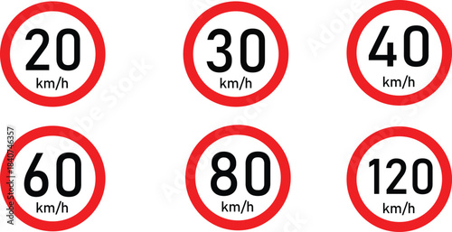 European speed limit signs twenty thirty forty sixty eighty one twenty