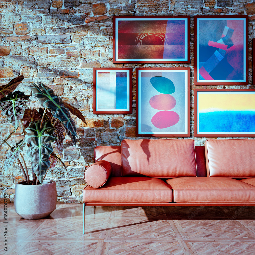 Fototapeta premium Large luxury modern bright interiors Living room mockup illustration 3D rendering image