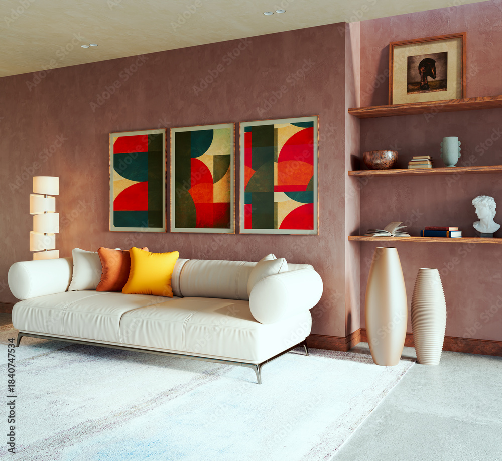 Fototapeta premium Large luxury modern bright interiors Living room mockup illustration 3D rendering image