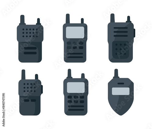 Radio walkie talkies, flat vector illustration, communication devices collection