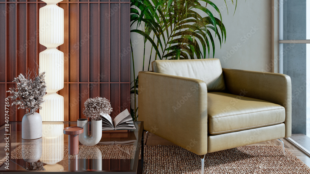 Fototapeta premium Large luxury modern bright interiors Living room mockup illustration 3D rendering image