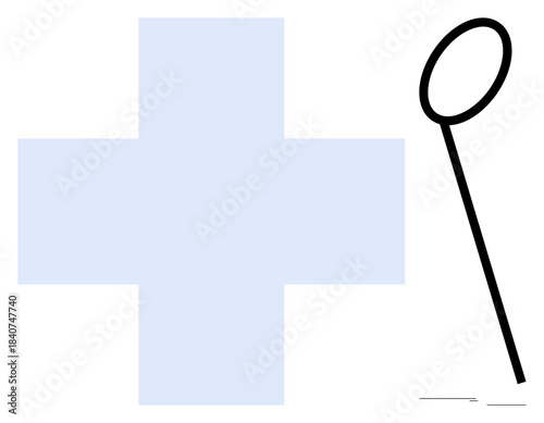 Blue medical cross with a stylized black laryngoscope emphasizing healthcare, examination, and equipment concepts. Ideal for healthcare, medical services, treatment, emergency, diagnosis, tools