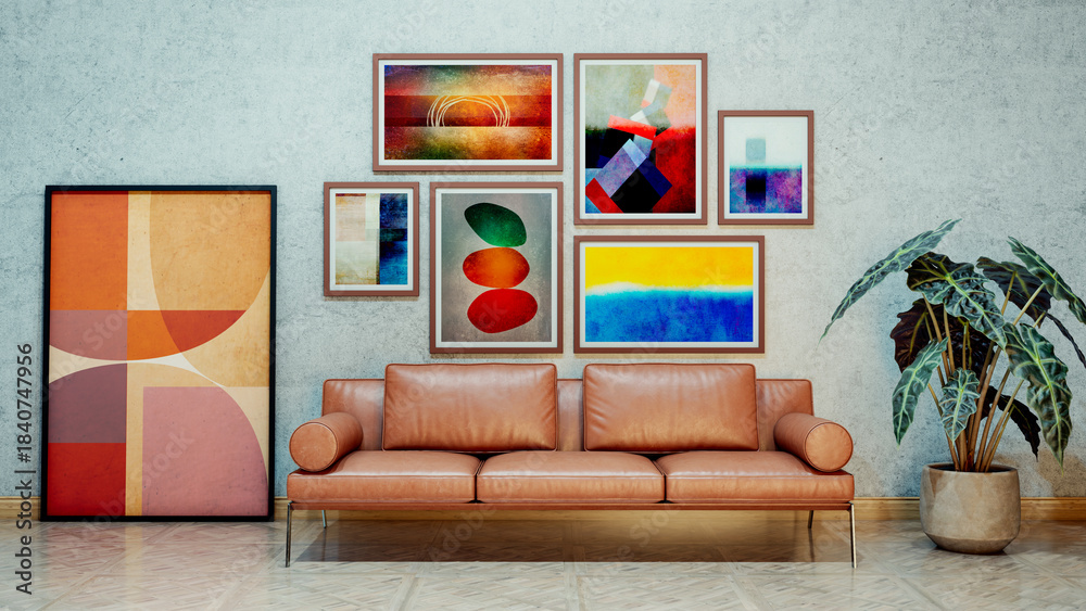 Naklejka premium Large luxury modern bright interiors Living room mockup illustration 3D rendering image