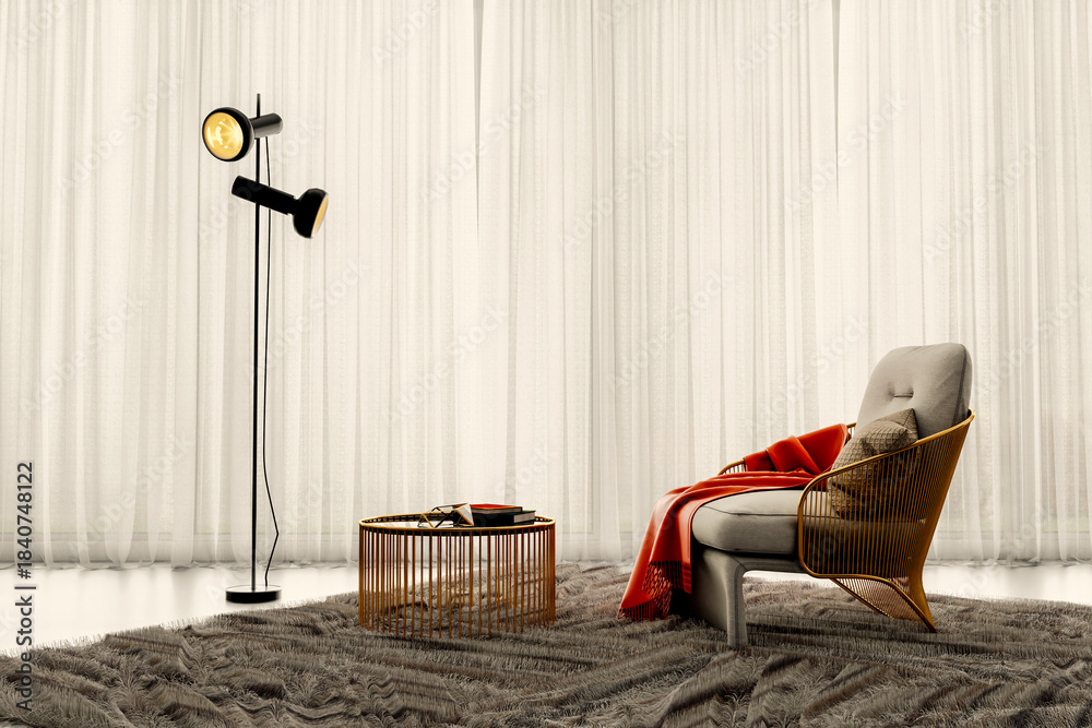 Naklejka premium Large luxury modern bright interiors Living room mockup illustration 3D rendering image