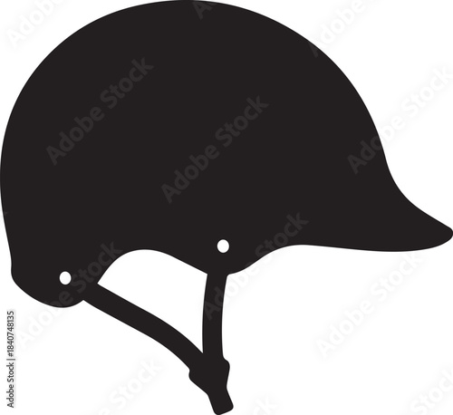 Minimalist vector silhouette illustration of a protective equestrian helmet in black, isolated on a transparent background, ideal for sports safety and riding design elements