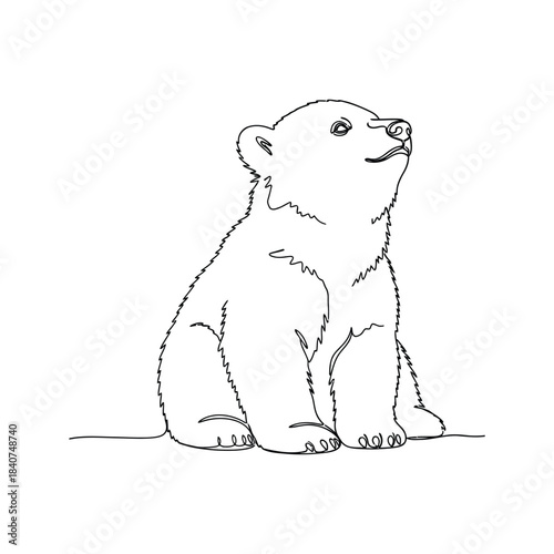 Charming Polar Bear Cub Line Drawing Artwork for Modern Animal Graphic Design