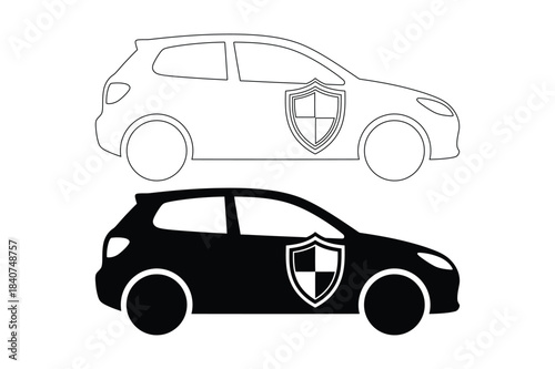 Car security shield icon in outline and solid black