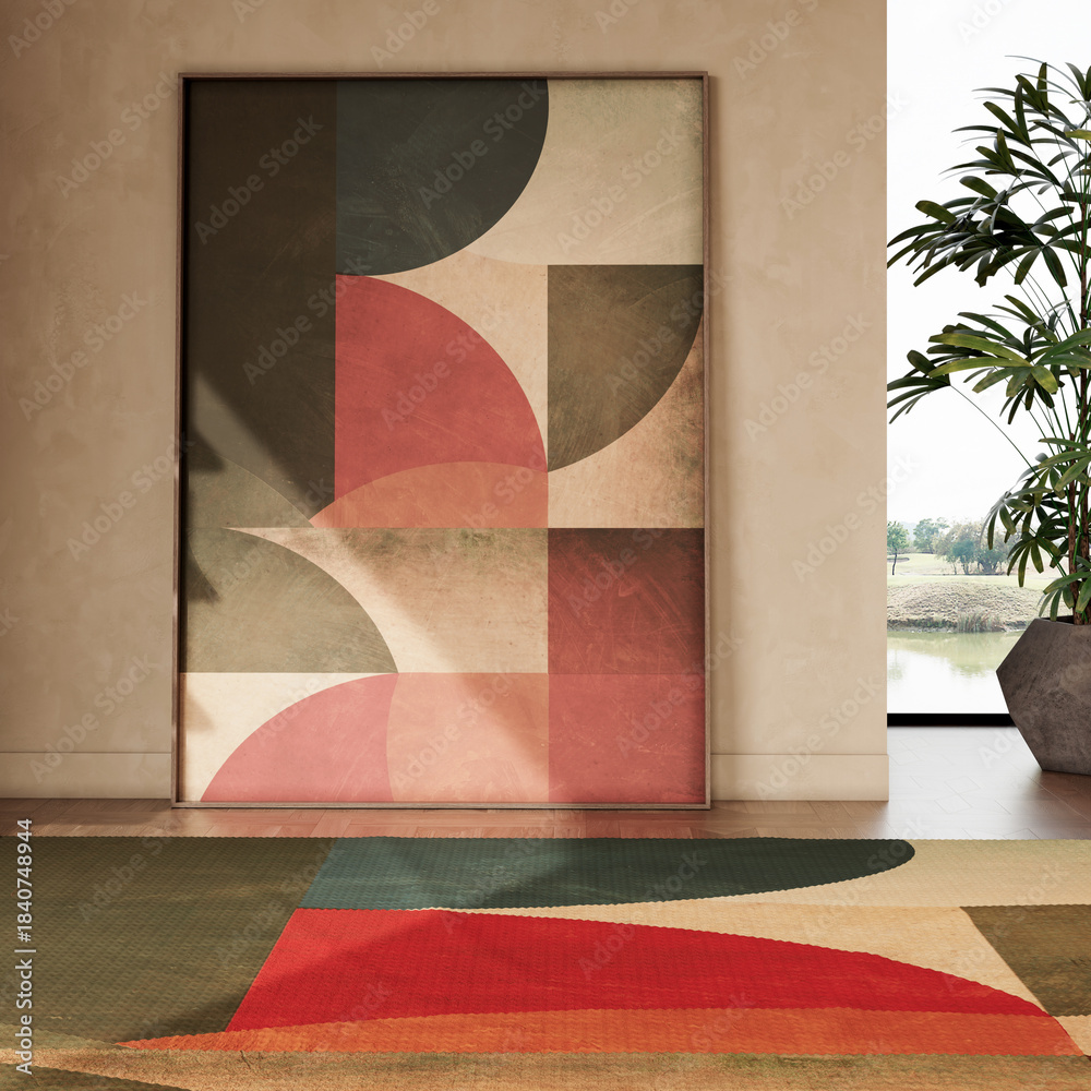 Naklejka premium Large luxury modern bright interiors Living room mockup illustration 3D rendering image