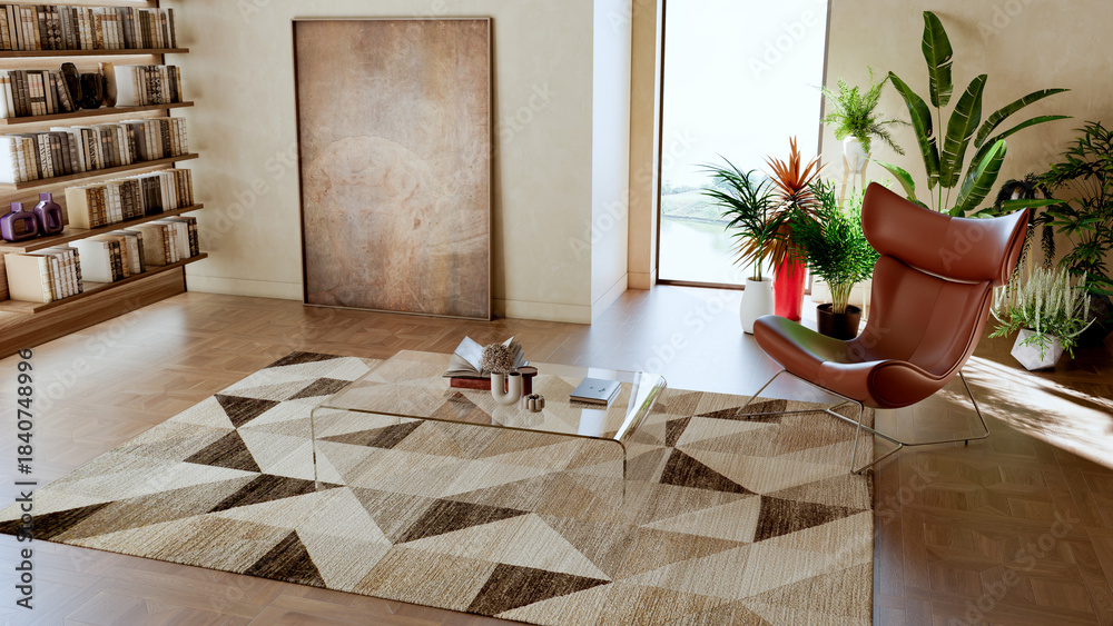 Naklejka premium Large luxury modern bright interiors Living room mockup illustration 3D rendering image