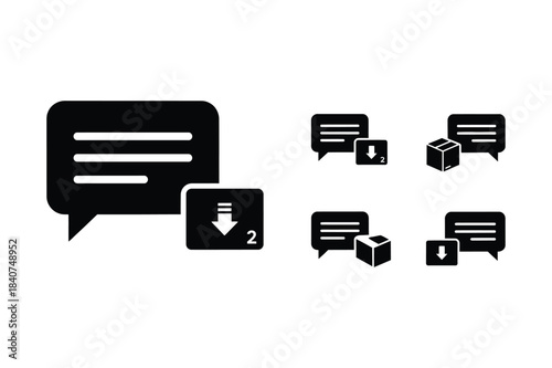 Set of black icons representing communication and data storage