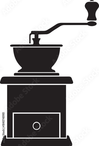 Vector Silhouette of a Vintage Coffee Grinder on a Transparent Background - Perfect for Food and Beverage Graphics