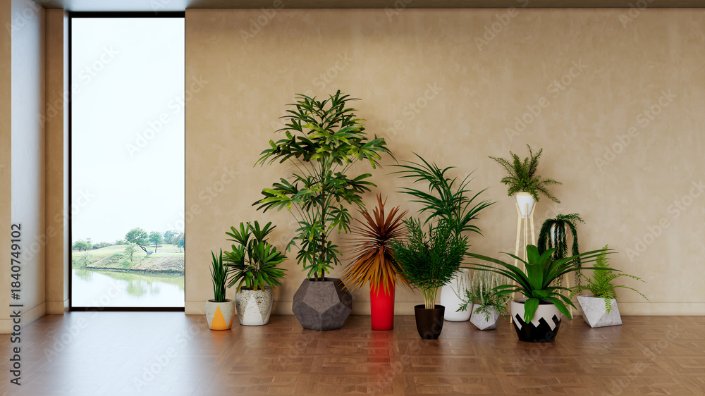 Obraz premium Large luxury modern bright interiors Living room mockup illustration 3D rendering image