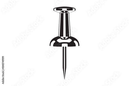 Shiny metal pushpin with sharp point on white background