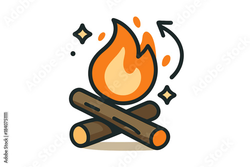 Vibrant Campfire Icon. Campfire icon. Simple, stylized logs crossed beneath lively orange flames. Small