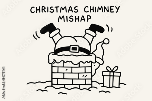 Chimney Christmas Doodle. Christmas chimney mishap. Hand-drawn doodle illustration of Christmas chimney mishap