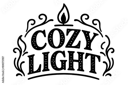 Candle Flicker Lettering. Cozy Light ? Decorative Display Lettering with dotted highlights suggesting candle