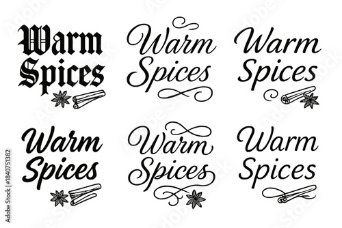 Warm Spices Typography. Warm Spices. Create a calligraphy lettering illustration of the phrase: Warm Spices.