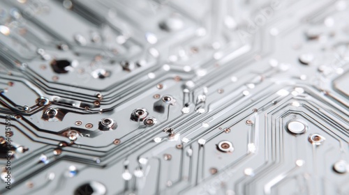 Intricate Technology: Silver Circuit Board Close-up for High-Tech Concepts