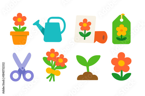 Gardening, flowers 3d icon set. Plants, floral tools 3d illustration collection