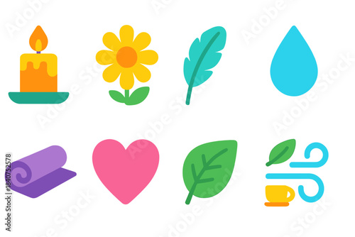 Wellness and nature icon set: glowing style for tranquility and relaxation