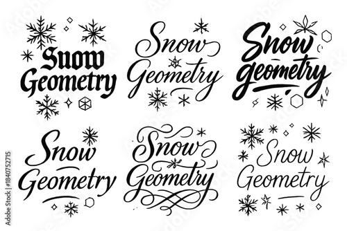 Elegant Snow Typography. Snow Geometry. Create a calligraphy lettering illustration of the phrase: Snow