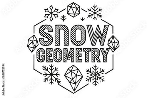 Geometric Snowflakes Lettering. Snow Geometry ? Decorative Display Lettering with line-filled letters and