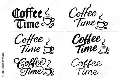 Coffee Calligraphy Styles. Coffee Time. Create a calligraphy lettering illustration of the phrase: Coffee Time