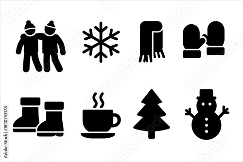 Winter Friendship Icons. Winter friendship. Filled icon set of winter friendship: friends walking together,