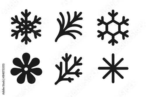 Frozen Icon Set. Frozen details. Filled icon set of frozen details: snowflake macro, frost pattern, ice