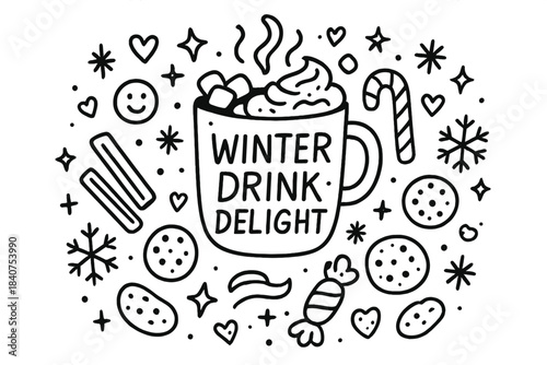 Winter Drink Illustration. Winter drink delight. Hand-drawn doodle illustration of Winter drink delight. mug,