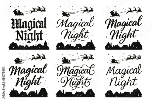 Magical Calligraphy Night. Magical Night. Create a calligraphy lettering illustration of the phrase: Magical