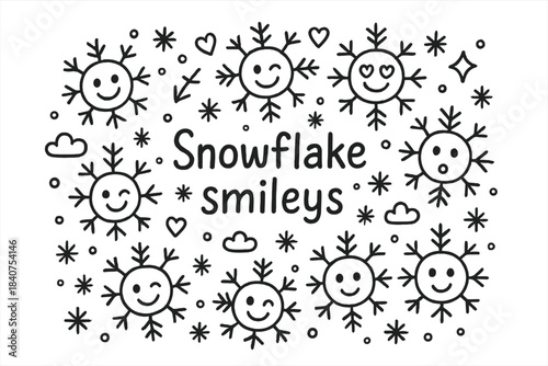 Snowflake Smileys Doodle. Snowflake smileys. Hand-drawn doodle illustration of Snowflake smileys. snowflakes,