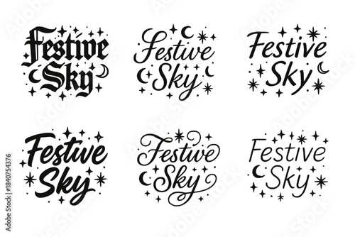 Festive Sky Calligraphy. Festive Sky. Create a calligraphy lettering illustration of the phrase: Festive Sky.