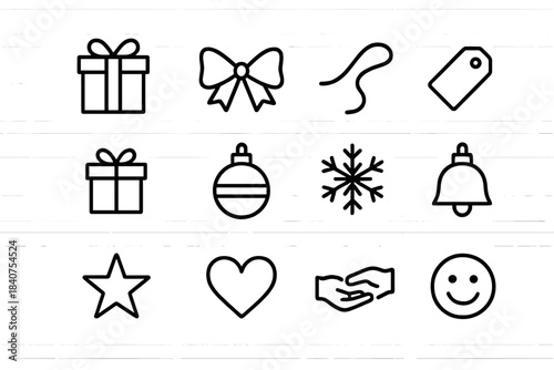 Handmade Holiday Icons. Handmade Holiday Sharing. Line outline icon set of Handmade Holiday Sharing: wrapped