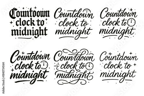 Artistic Countdown Calligraphy. Countdown clock to midnight. Create a calligraphy lettering illustration of