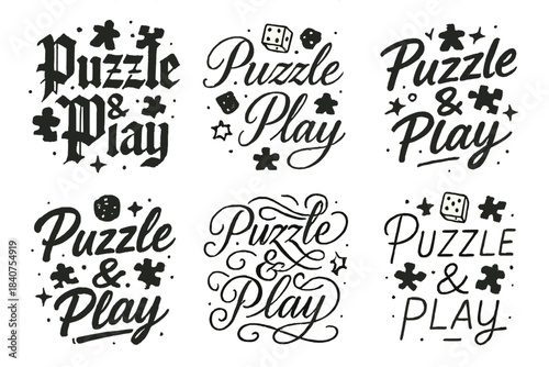 Calligraphy Playful Puzzle. Puzzle & Play. Create a calligraphy lettering illustration of the phrase: Puzzle &
