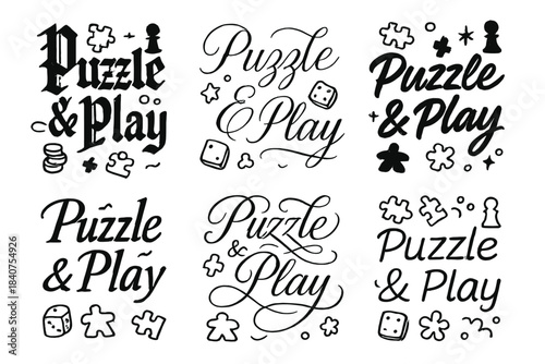 Calligraphy Playful Puzzle. Puzzle & Play. Create a calligraphy lettering illustration of the phrase: Puzzle &