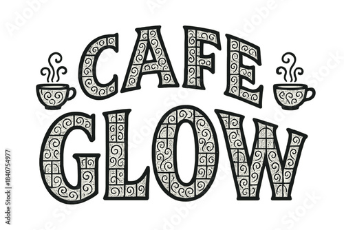 Cafe Glow Display. Cafe Glow ? Decorative Display Lettering, patterned letters filled with tiny steam curls,