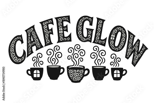 Cafe Glow Display. Cafe Glow ? Decorative Display Lettering, patterned letters filled with tiny steam curls,