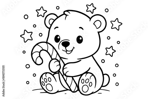Polar Bear Coloring Fun. Cute polar bear snack children?s coloring book illustration, outlined drawing, baby