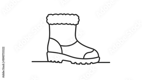 Simple line art illustration of a warm winter boot with fur trim isolated on white background