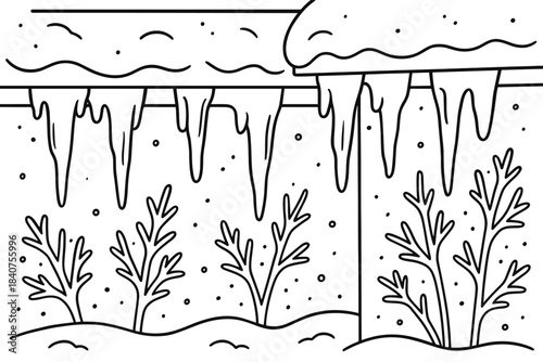 Icicle Coloring Page. Icicle patterns children?s coloring book illustration, outlined drawing, close-up of